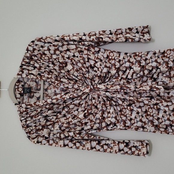 Y2k Retro Bodycon Midi Dress Medium Brown Tan Cowl Neck 3/4 Sleeve Office Career - Picture 4 of 12